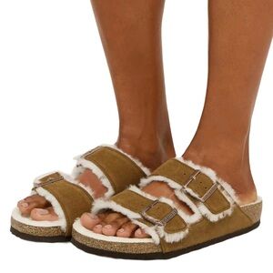 BIRKENSTOCK ARIZONA GENUINE SHEARLING LINED SANDAL MINK SUEDE SZ US 9 EU 40 NIB